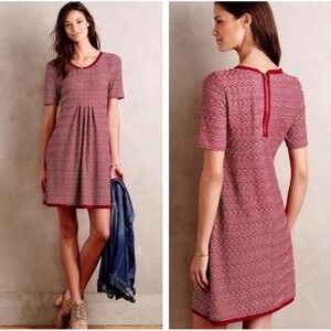 Maeve Anthropologie Burgundy Wavy Knit Pleated Shift Dress XS Short Sleeve Zip